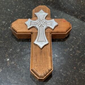 Wooden Cross with Silver Accents